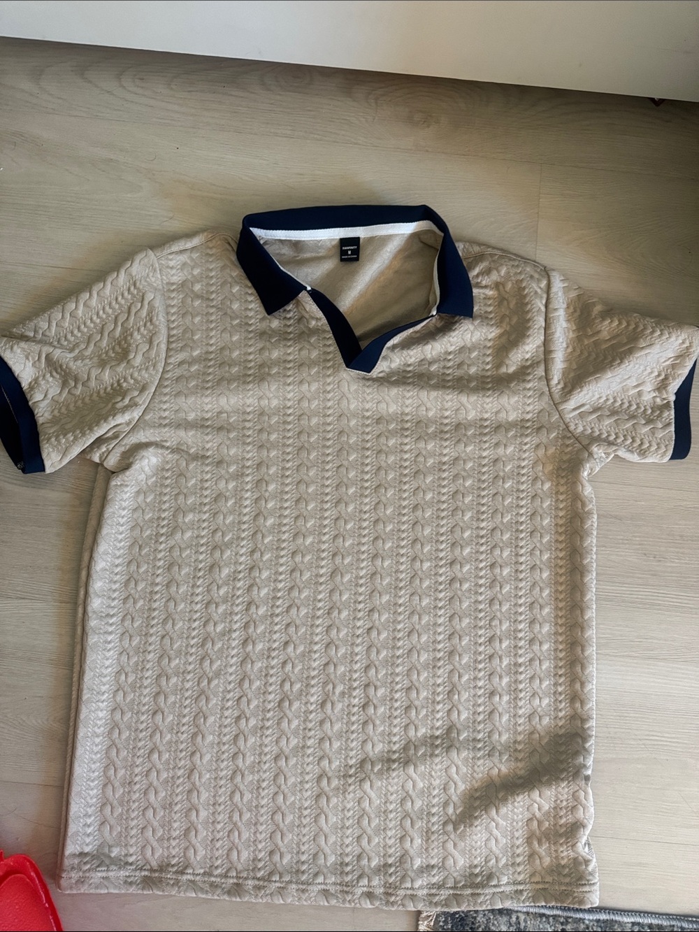 Cream Knit Polo with Navy Trim - Men's Polo Shirt